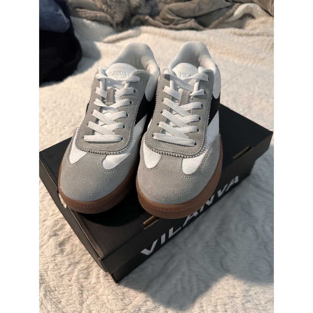 VILANVA Gray White Black Low Top Lace-Up Unisex Sneaker Gum Rubber Sole